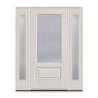 Wide Reed Flush Glazed Fiberglass Entry Door System with Two Sidelites - 3/4 Lite, White Satin Smooth