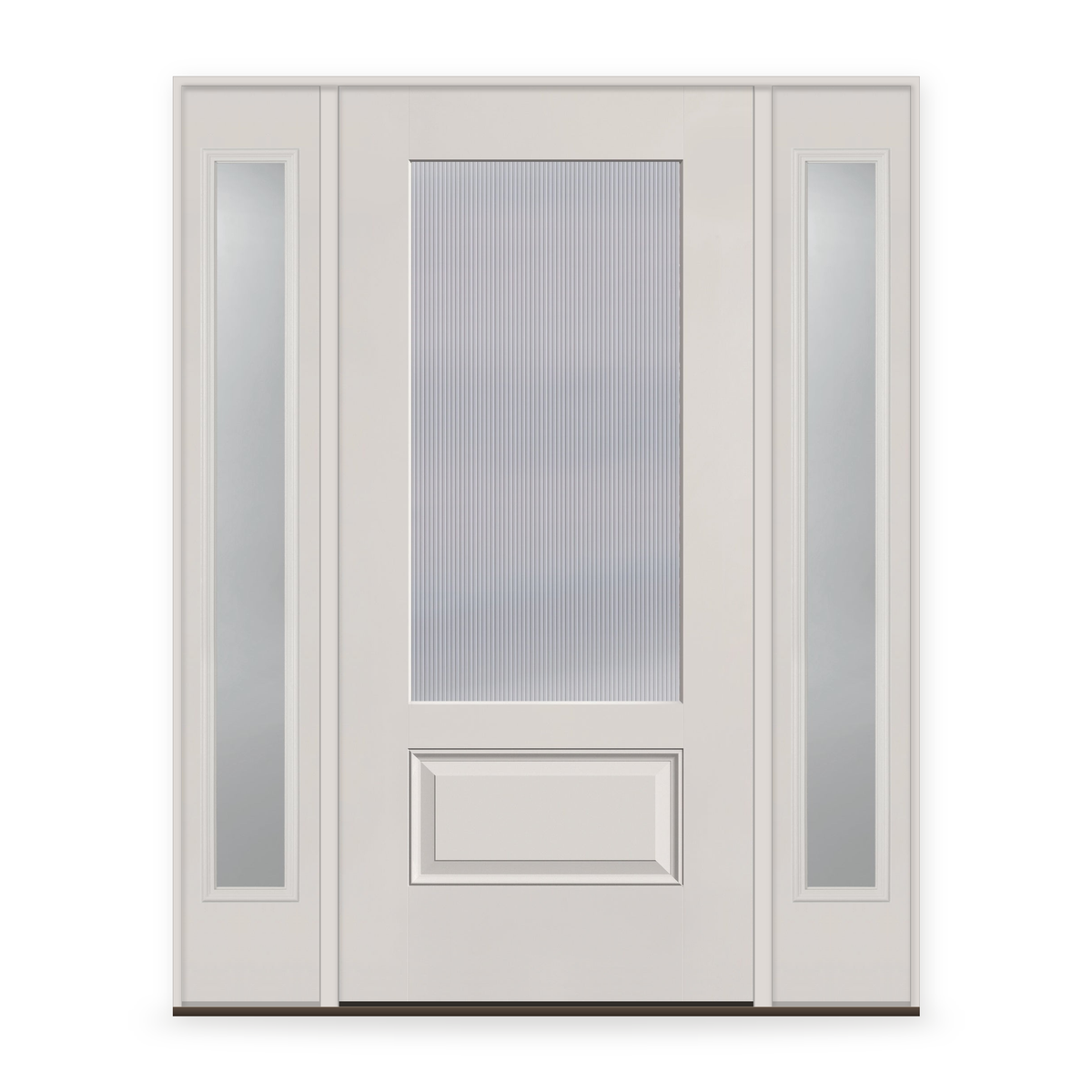 Wide Reed Flush Glazed Fiberglass Entry Door System with Two Sidelites - 3/4 Lite, White Satin Smooth