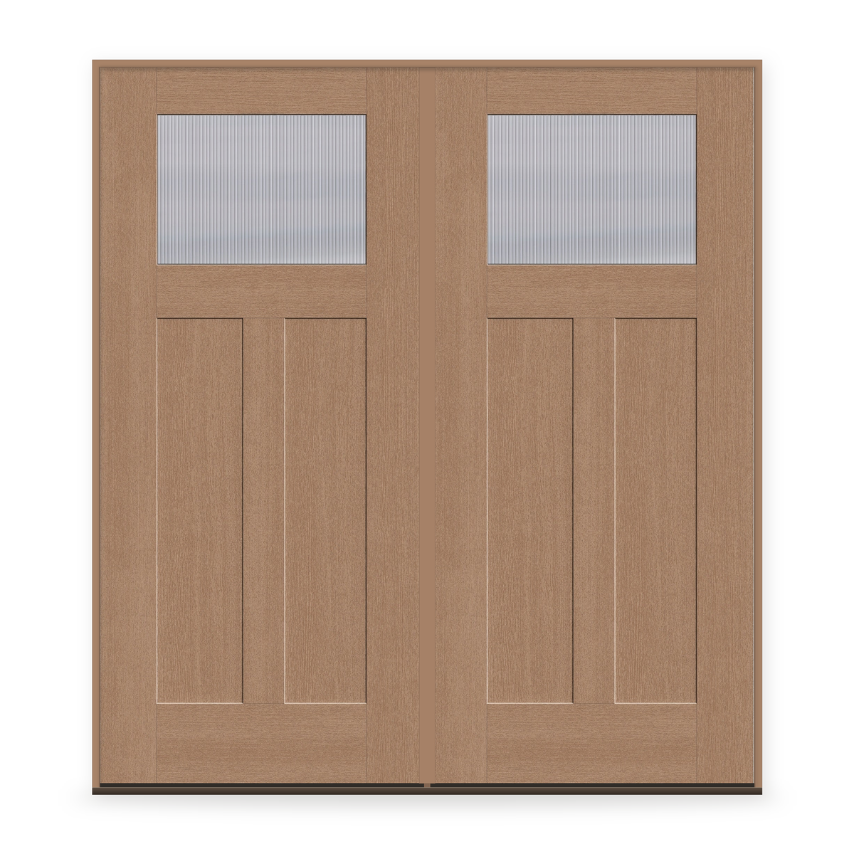 Double Wide Reed Flush Glazed Fiberglass Entry Door System - Craftsman 2 Panel, Tan Woodgrain