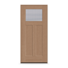Prehung Wide Reed Flush Glazed Fiberglass Entry Door System - Craftsman 2 Panel, Tan Woodgrain