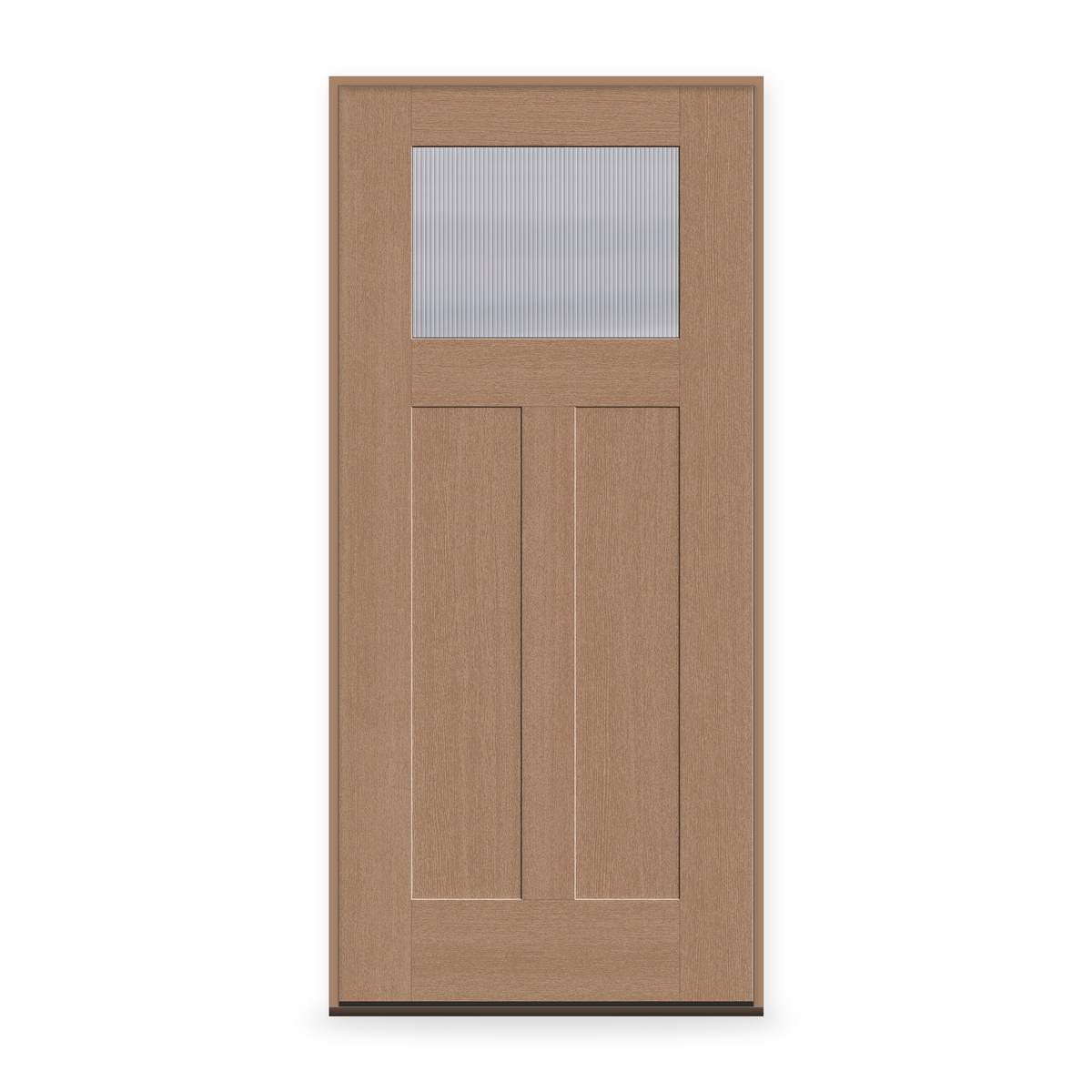 Prehung Wide Reed Flush Glazed Fiberglass Entry Door System - Craftsman 2 Panel, Tan Woodgrain