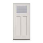 Prehung Wide Reed Flush Glazed Fiberglass Entry Door System - Craftsman 2 Panel, White Satin Smooth