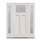 Wide Reed Flush Glazed Fiberglass Entry Door System with Two Sidelites - Craftsman 2 Panel, White Satin Smooth