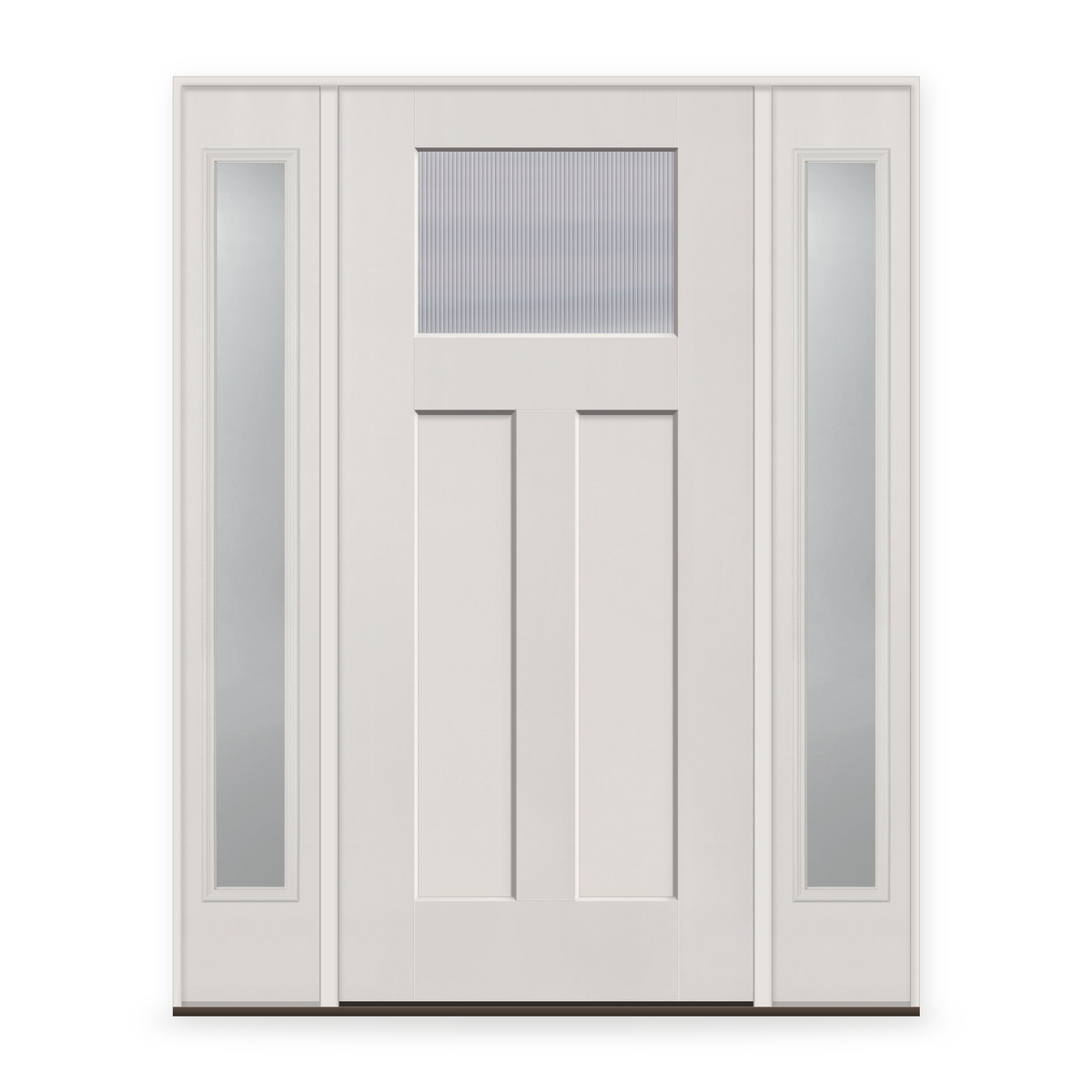 Wide Reed Flush Glazed Fiberglass Entry Door System with Two Sidelites - Craftsman 2 Panel, White Satin Smooth