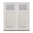 Double Wide Reed Flush Glazed Fiberglass Entry Door System - Craftsman Plank, White Satin Smooth