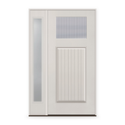 Wide Reed Flush Glazed Fiberglass Entry Door System with Sidelite - Craftsman Plank, White Satin Smooth