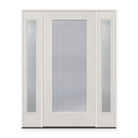 Wide Reed Flush Glazed Fiberglass Entry Door System with Two Sidelites - Full Lite, White Satin Smooth