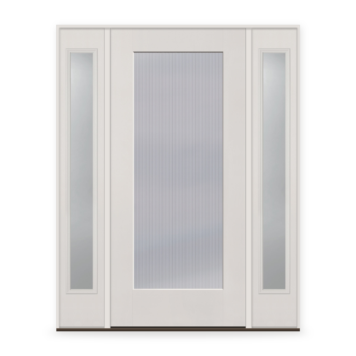 Wide Reed Flush Glazed Fiberglass Entry Door System with Two Sidelites - Full Lite, White Satin Smooth