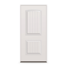 Prehung Wood Edge Steel Entry Door System - 2 Panel Cambertop Plank, Primed White Smooth