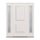 Wood Edge Steel Entry Door System with Two Sidelites - 2 Panel Cambertop Plank, Primed White Smooth