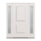 Wood Edge Steel Entry Door System with Two Sidelites - 2 Panel Cambertop, Primed White Smooth