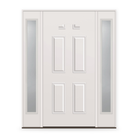 Wood Edge Steel Entry Door System with Two Sidelites - 4 Panel Blank Top, Primed White Smooth