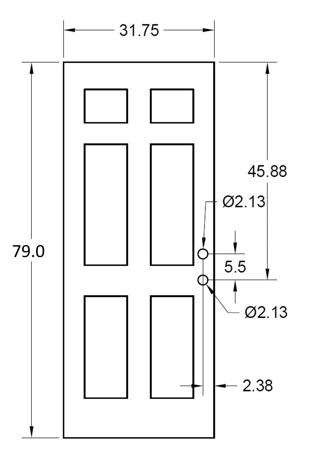 32" x 80" Prehung Smooth Fiberglass Entry Door System (6 Panel) - Pease Doors: The Door Store