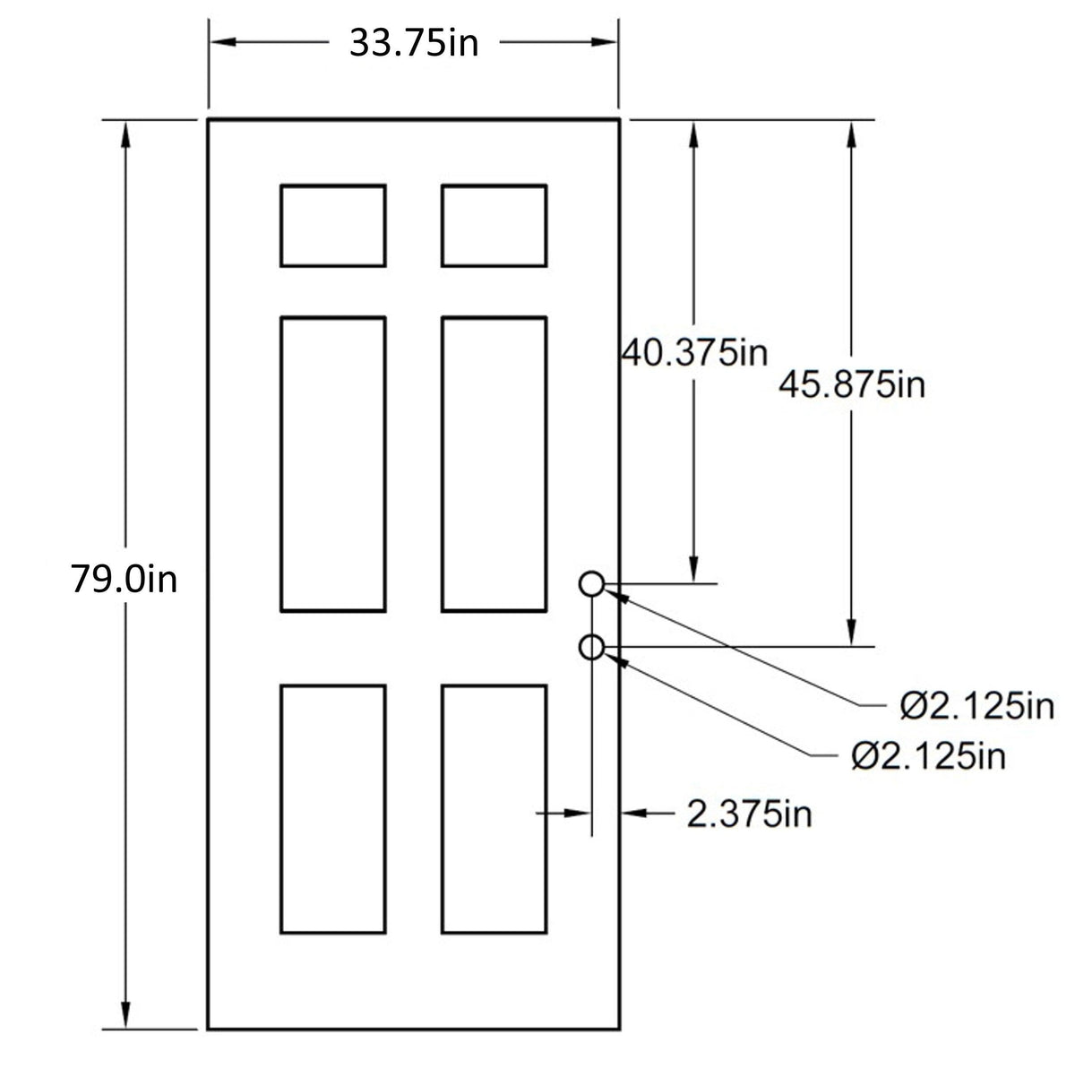 34" x 80" Prehung Smooth Fiberglass Entry Door System (6 Panel) - Pease Doors: The Door Store